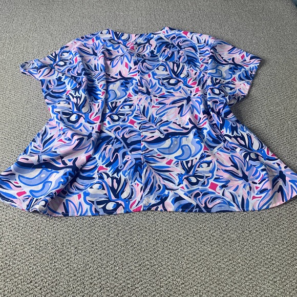 Simply Southern Womens Blouse Top Size Large‎ Blue Floral Boxy Fit Short Sleeves - Picture 3 of 8